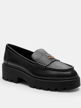 Coach Black Leather Lug-Sole Leather Loafer NWT